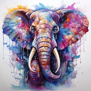 12 clipart de elefante neon, arte de parede de clipart de elefante, clipart de elefante aquarela, elefante arco-íris, pacote de elefante neon, uso comercial JPG