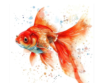 Watercolor Golden Fish Clipart: Mixed Media Illustrations (Digital Download), Summer Clipart