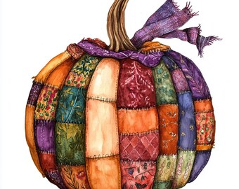 Patchwork Pumpkin Clipart: Autumn Art, Commercial Use (Digital Download), Spring Clipart