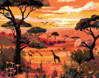 Savannah Scenic View Clipart: African Landscape Graphics (Digital Download), Summer Clipart