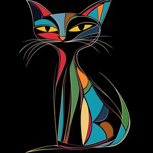 Cat Abstract Clipart, Black Cat Digital Images, Artistic Cat Wall Art, Print Cat, Download Cat, Commercial Use Cat Art, High Quality JPG