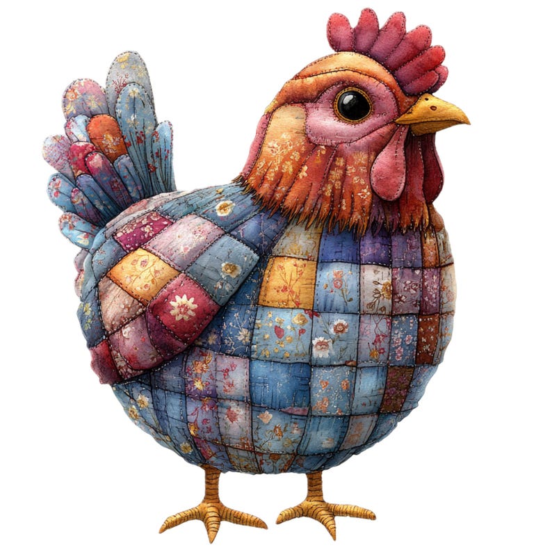 Patchwork Chicken Digital Image: Rustic Farm Art (PNG), Summer Clipart ...