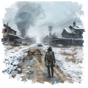 20 post-apocalyps clipart, JPG aquarel post-apocalyps clipart, hoge kwaliteit, aquarel clipart, mixed media, post-apocalyps toekomst