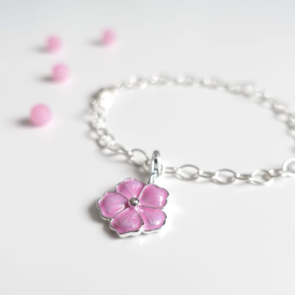 Sakura Charm-Anhänger mit Amband aus 925er Silber | Japanische Kirschblüte rosa Sakura Hanami