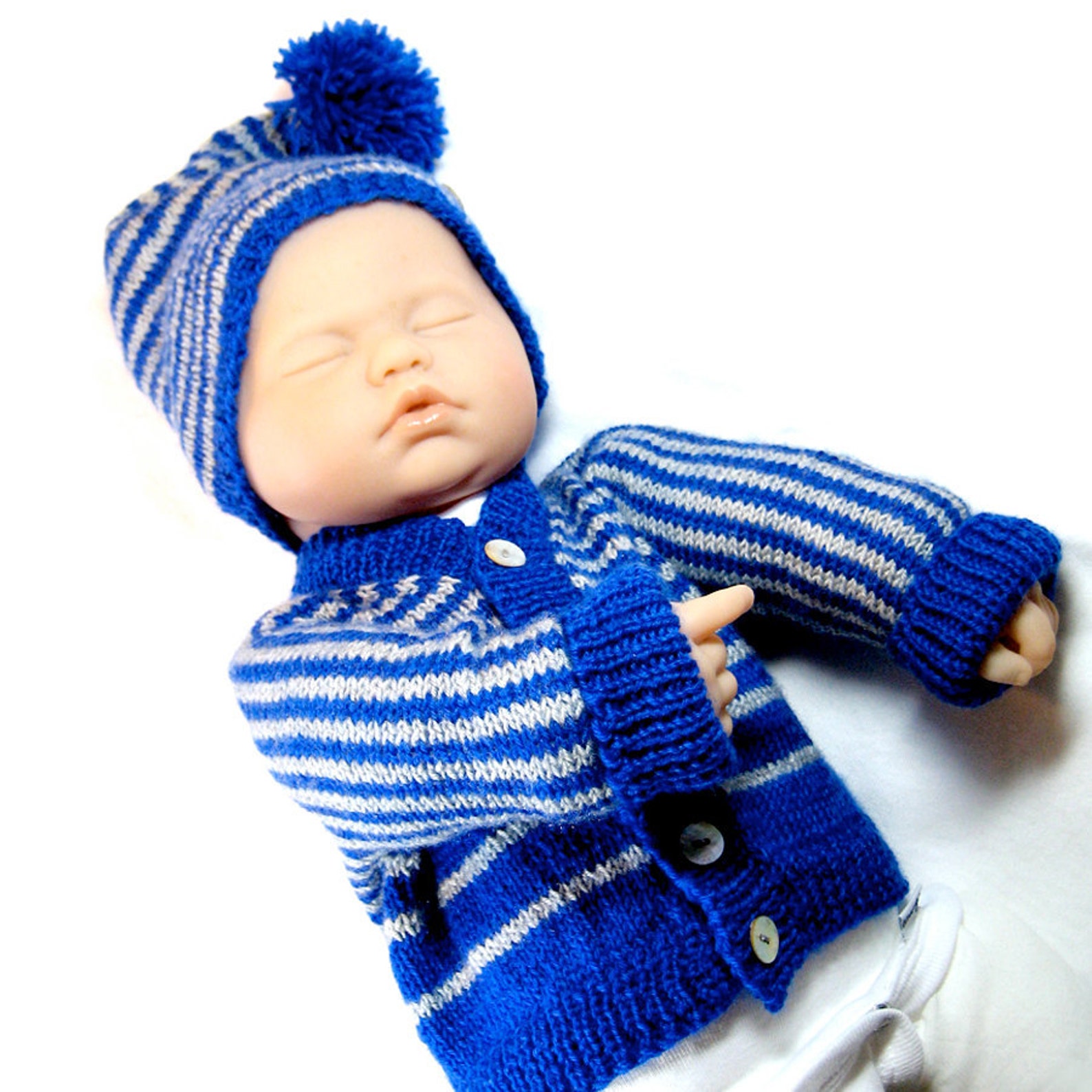 Diy Knit Pattern Striped Baby Sweater and Hat Easy Knitting Etsy