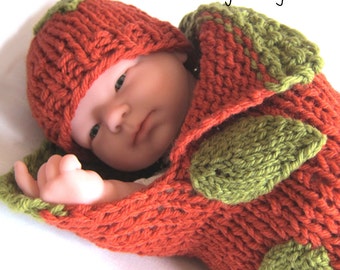 Baby Pumpkin Cocoon Knitting Pattern - Fast & Easy DIY - Halloween Costume, Thanksgiving Gift