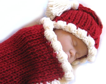 Baby Santa Knitting Pattern - Fast Easy DIY - Christmas and Valentine Infant Cocoon PDF - Crochet Bobbles