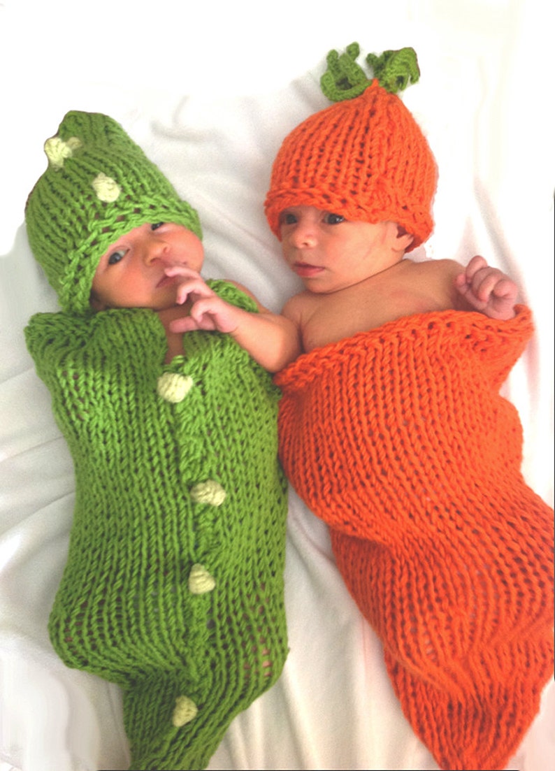 2 Knitting Patterns Carrots and Peas Baby Cocoons Costumes DIY Knit
