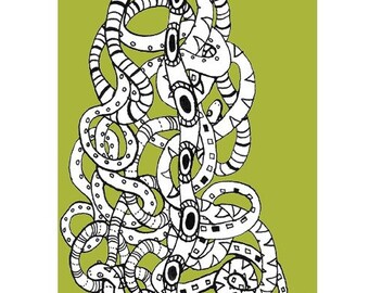 Snake Maze, black & olive - 8.5" x 11" signed digital Giclee print from original artwork