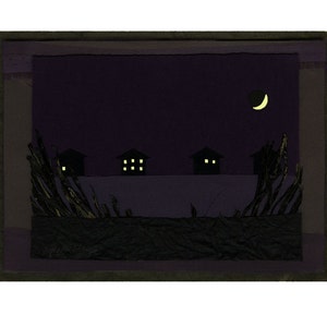 Glows in the dark Water Houses 8.5 x 11 Giclee print from original artwork with hand-painted glow accents windows / moon glow image 1