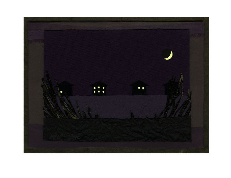 Glows in the dark Water Houses 8.5 x 11 Giclee print from original artwork with hand-painted glow accents windows / moon glow image 1