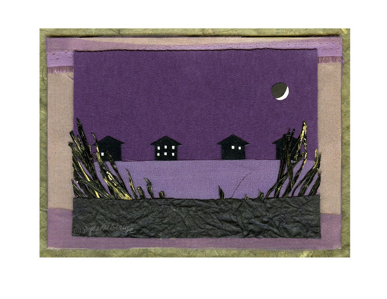 Glows in the dark Water Houses 8.5 x 11 Giclee print from original artwork with hand-painted glow accents windows / moon glow image 2