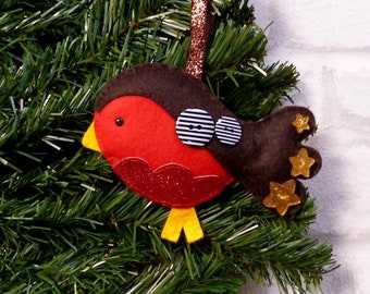 Fancy Robin Christmas Decoration Ornament HANDMADE  bird CUTE