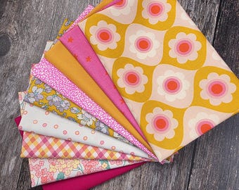 FQ Fabric Stack - 9 fat quarters - Yellow & Pink