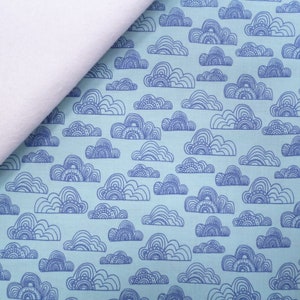 Jungle Fever fabric felt  :  Sky Blue Clouds on White