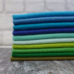 BLUE & GREEN 10 piece felt pack - Premium Wool Blend Felt
