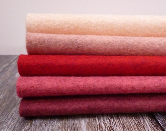 Pink & Red - Heathered Felt Pack : 5 colours,  9" squares, mini rolls or half yards