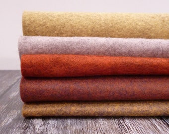 Caramel - Heathered Felt Pack : 5 colours,  9" squares, mini rolls or half yards