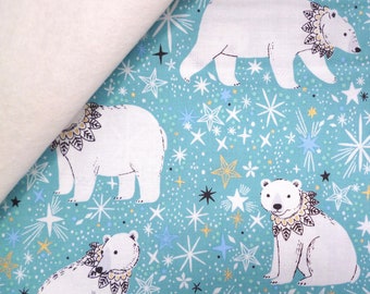 Arctic fabric felt  :  Turquoise Polar Bears on White