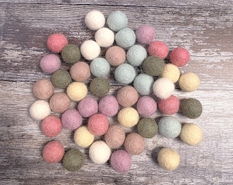 2cm Felt Balls - Muted Pastel - pack of 48