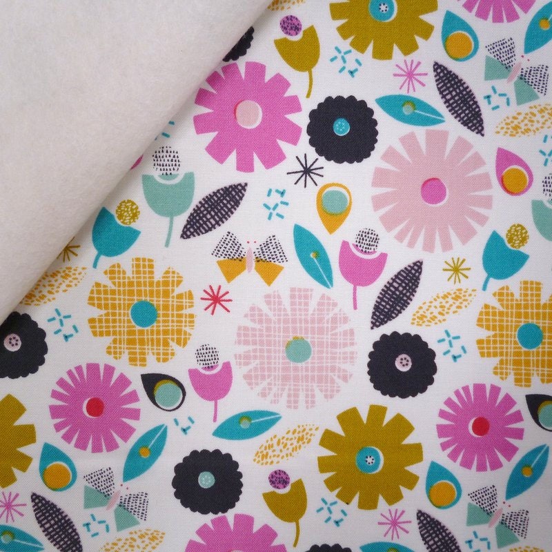 CONFETTI fabric felt  :  Multi Flowers on Natural