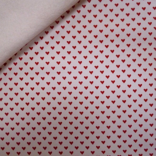 Hello Sweetheart fabric felt  :  Mini Red Hearts Cream on Natural