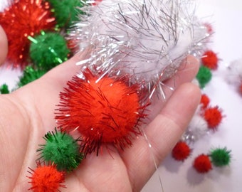 Boîte de Pom Poms - poms de Noël étincelants et scintillants