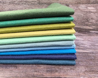 BLUE GREEN 10 piece felt pack - 30% Wool Blend Felt, 300gsm