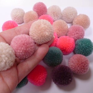 Box of Pom Poms - ready made Yarn poms : Jolly Christmas Pastel colours