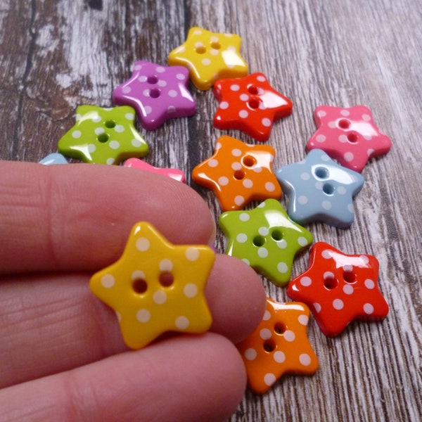 Polka Dot Star Buttons : Mixed Bag of 14