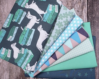 FQ Fabric Stack - 7 fat quarters - Navy & Turquoise