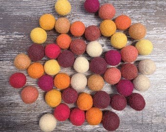 2cm Felt Balls - Red, Orange & Yellows - pack of 48