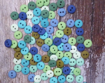 Teeny Tiny Buttons (8mm) - BLUE/GREEN mix : 100 button pack