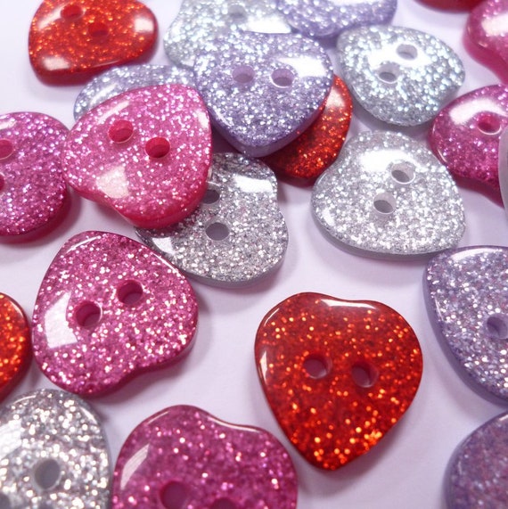Red Glitter Heart Buttons 