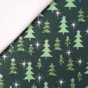 Celebration fabric felt  :  Green Christmas Trees on White