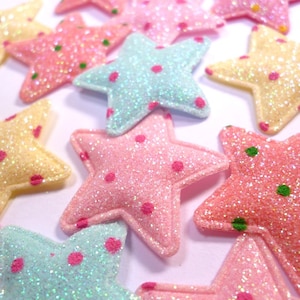 Pastel Fine Glitter Stars with Polka Dots - PACK of 15
