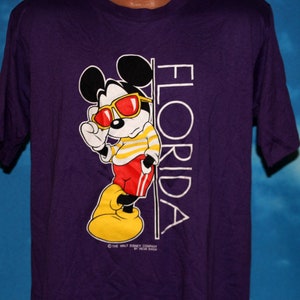 Florida Mickey Mouse Velva Sheen NEW XL Purple Single Stitch Tshirt Vintage 1980s