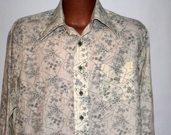 Studio One Floral Psychedelic Leaf Print Disco Shirt L Vintage 1970s