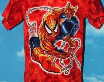 Spiderman All Over Print Button Up Short Sleeved Small Red Shirt