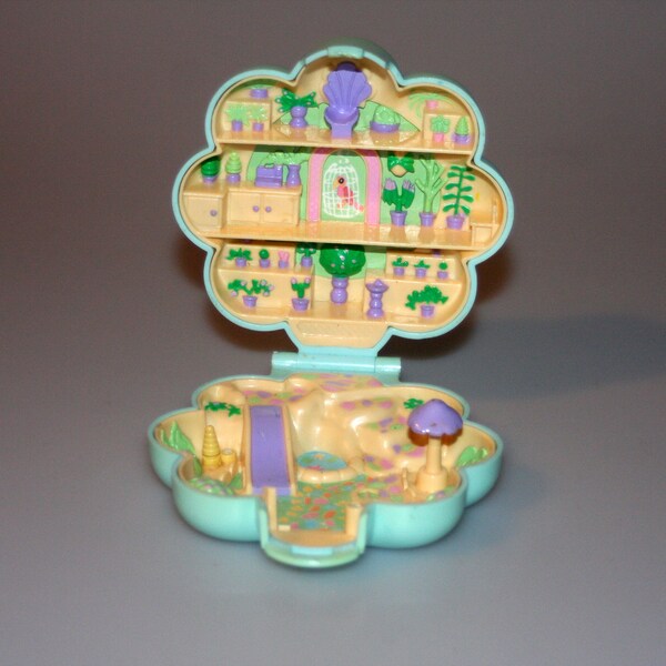 Polly Pocket Midge es Flower Shop Aqua Flower Compact Bluebird Vintage 1990