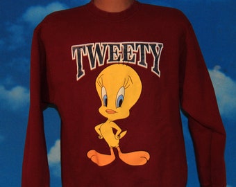 Tweety Looney Tunes Pullover Burgundy Sweatshirt Large Vintage 1996