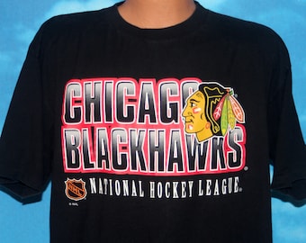 Chicago Blackhawks Starter große schwarze Tshirt Vintage 1990er Jahre