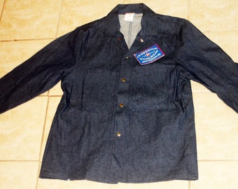 JB Goodhue DEADSTOCK Union Made Blue Denim Jean Work Jacket Size 44 / Large Vintage 1970s