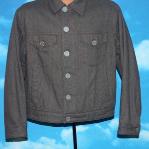 Armani Jeans Recycling Wolle Denim Stil Jacke grau big Button Made in Italy