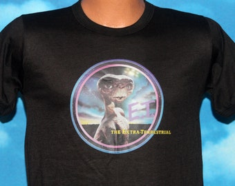 E.T. The Extra - Terrestrial DEADSTOCK Black Ringer Tshirt Vintage 1982