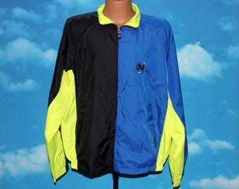 Nautica Competition Blue Black Neon Yellow Windbreaker Jacket Large Vintage 1990s