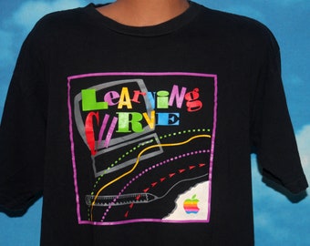 Apple Computers Learning Curve Black XL T-shirt Vintage 1990's