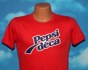 Pepsi deca French Decaf (Pepsi Free) Red Ringer Tshirt Vintage 1980s
