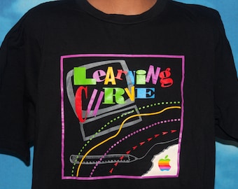 Apple Computers Learning Curve DEADSTOCK Black XL T-shirt Vintage 1990's