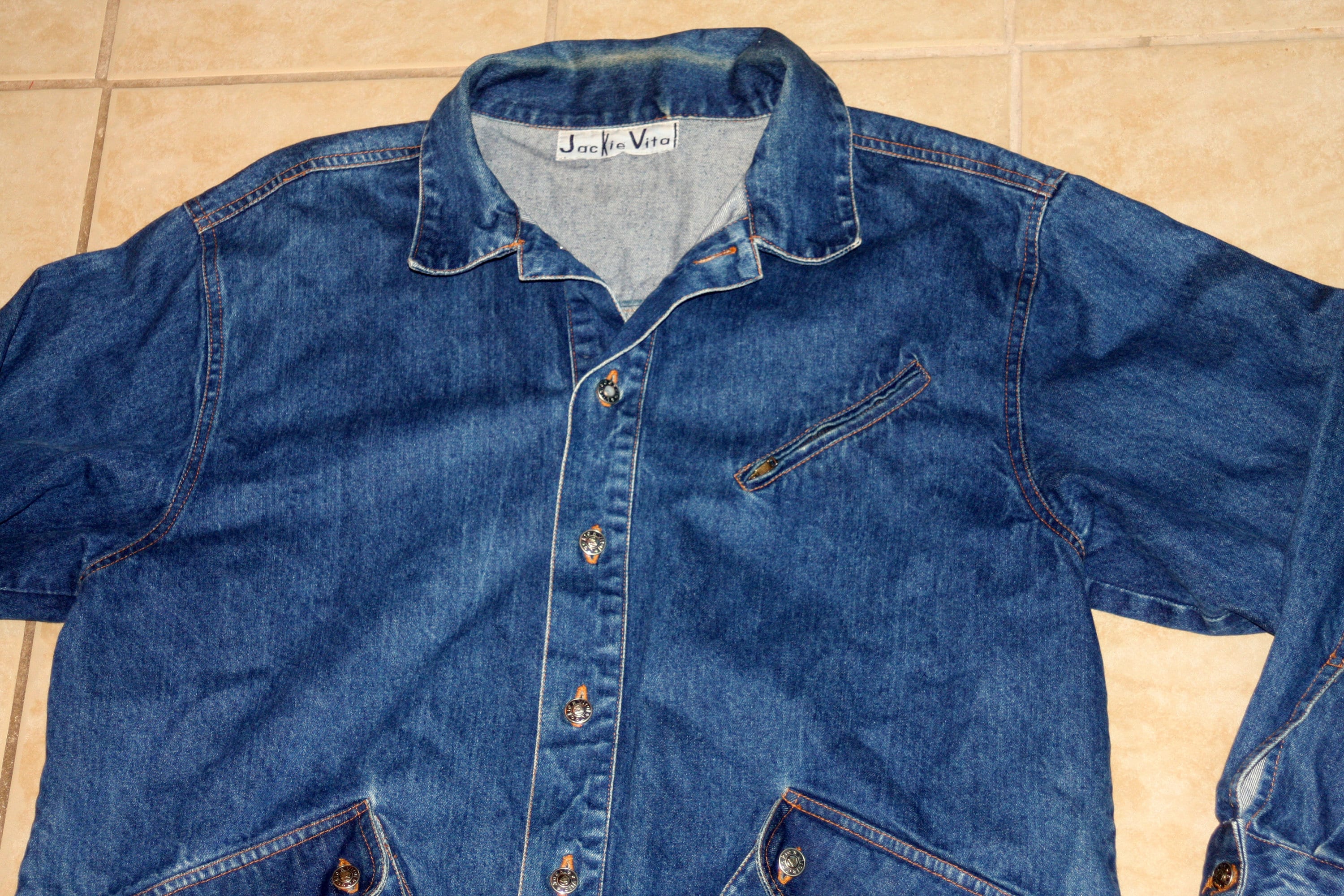 Jackie Vital Old School Hip Hop Blue Denim Jean Jacket Large 